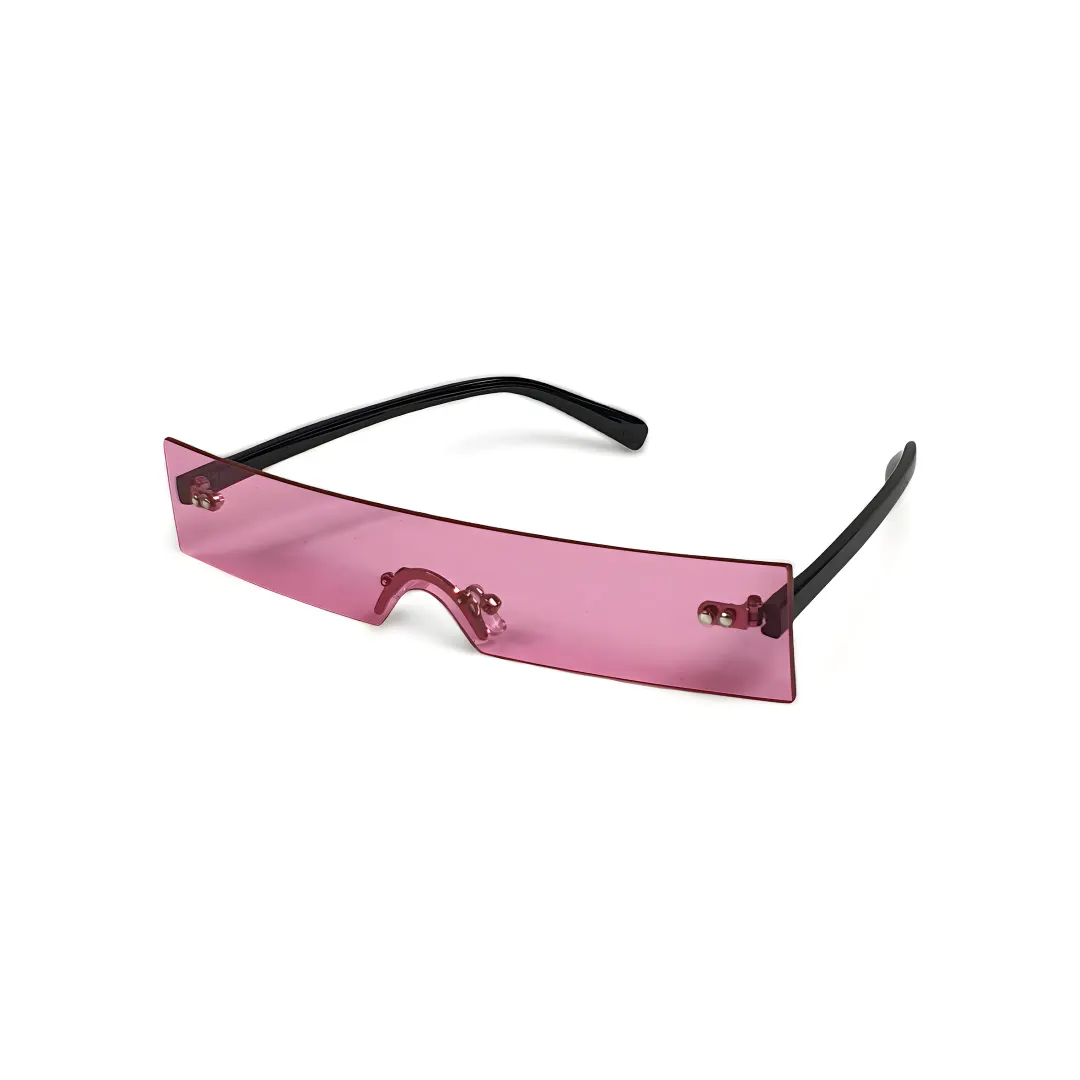 The Pink frame worn by the model, shown at an angle