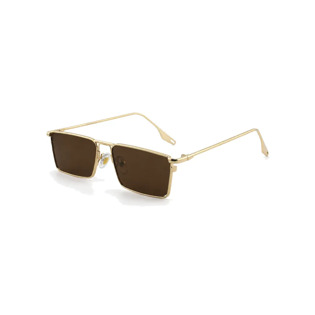The Gold Brown frame worn by the model, shown at an angle