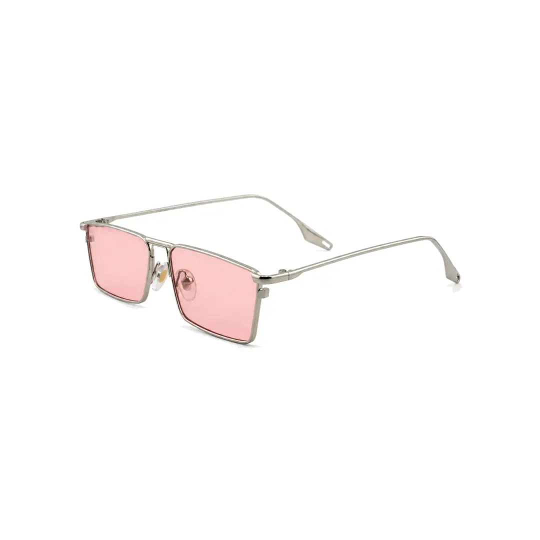The Silver Pink frame worn by the model, shown at an angle