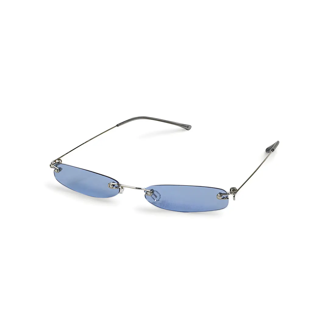 The Blue frame worn by the model, shown at an angle